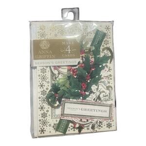 ANNA GRIFFIN ‘Seasons Greetings" Christmas Card Handmade. 4 Cards